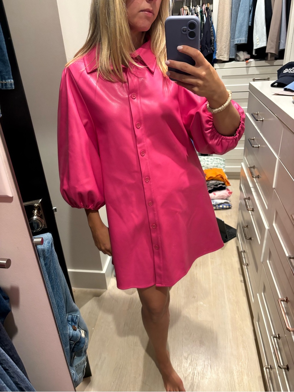 Dolce Cabo Hot Pink Button-Front Mini Dress